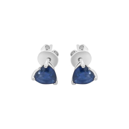 Heart Shaped Blue Sapphire Stud Earrings In 18k White Gold.