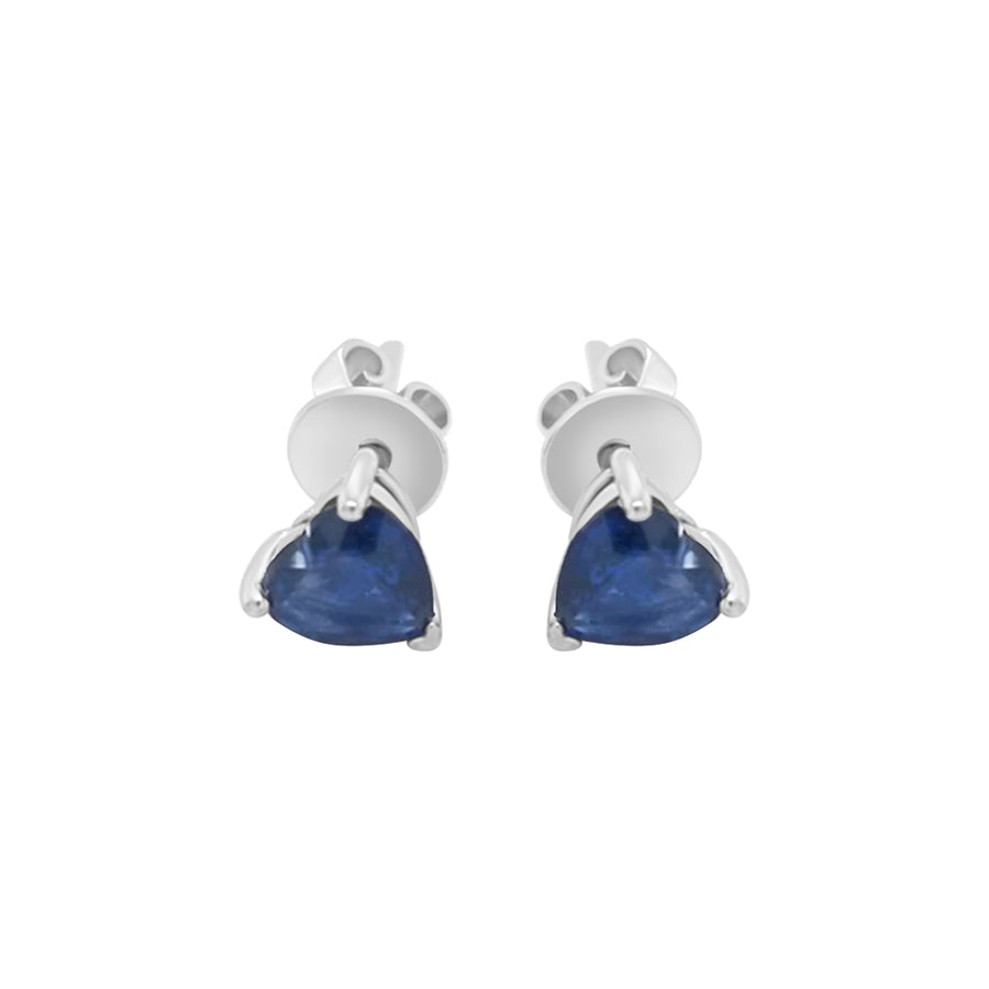 Heart Shaped Blue Sapphire Stud Earrings In 18k White Gold.