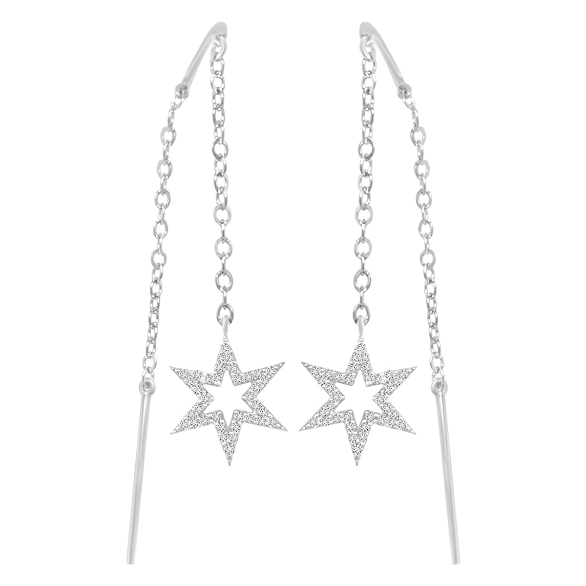 Needle And Thread Earrings With Diamond Open Star In 18k White Gold.