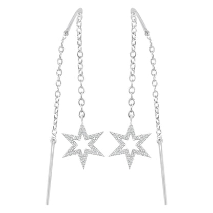 Needle And Thread Earrings With Diamond Open Star In 18k White Gold.