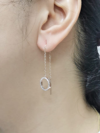 Needle And Thread Style Earrings With Open Circle Design In 18k Rose Gold.