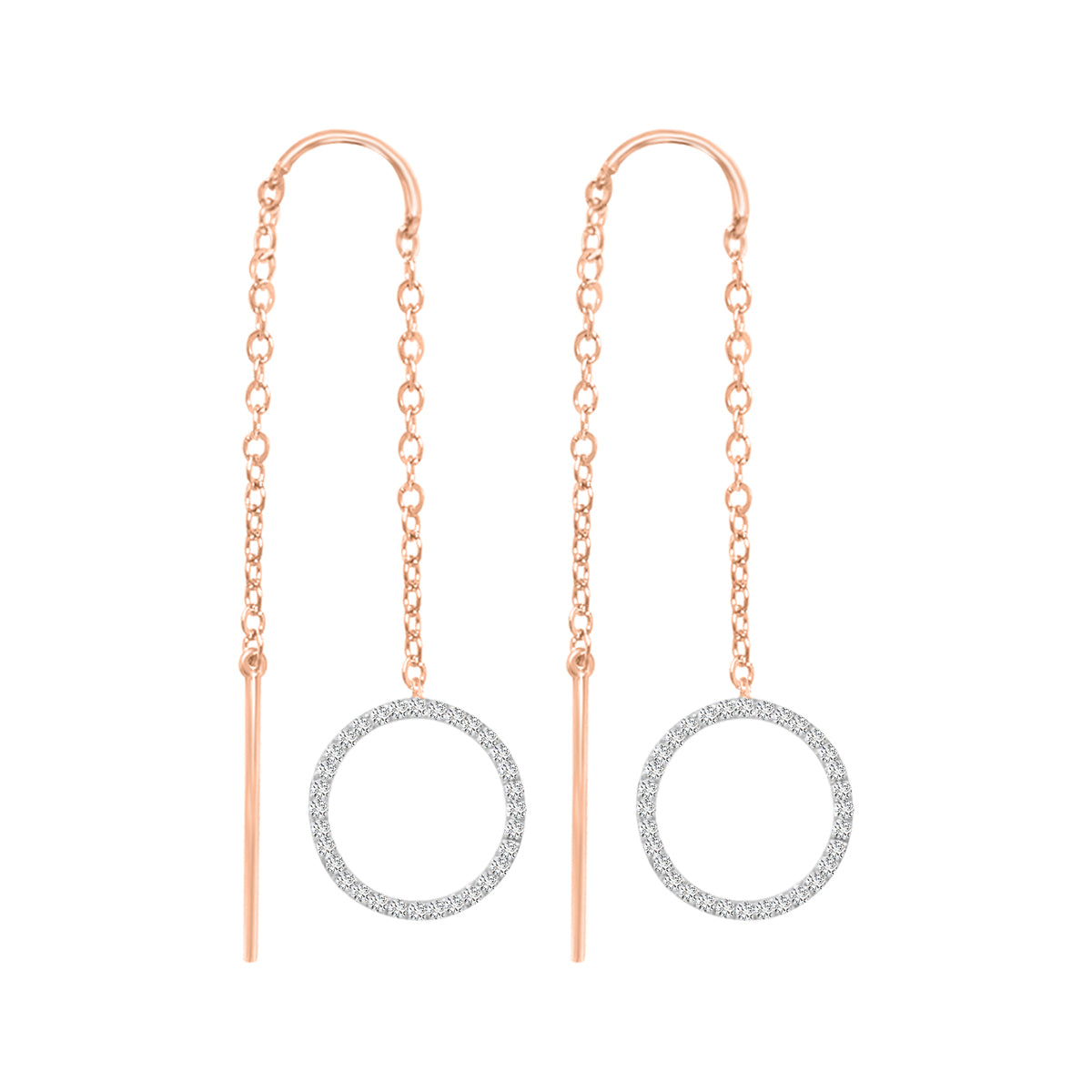 Needle And Thread Style Earrings With Open Circle Design In 18k Rose Gold.