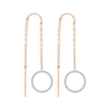 Needle And Thread Style Earrings With Open Circle Design In 18k Rose Gold.