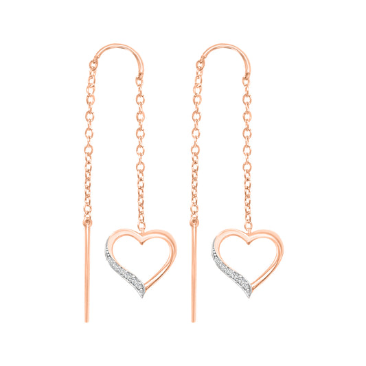 Needle And Thread Earrings With Heart Charm In 18k Rose Gold.