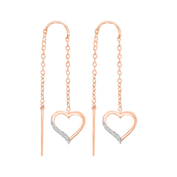 Needle And Thread Earrings With Heart Charm In 18k Rose Gold.