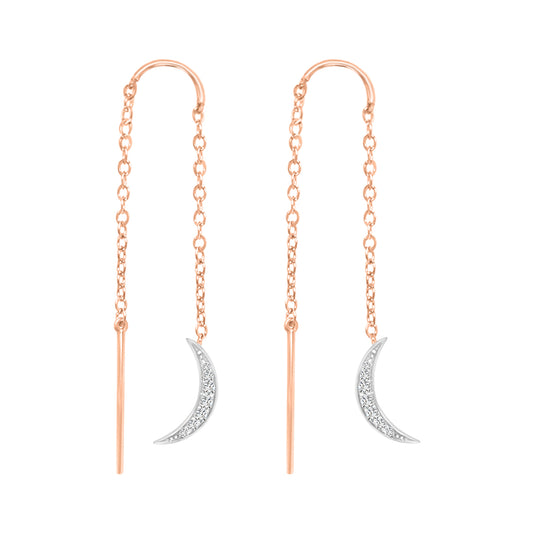 Needle And Thread Earrings With Half Moon Charms In 18k Rose Gold.