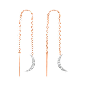 Needle And Thread Earrings With Half Moon Charms In 18k Rose Gold.