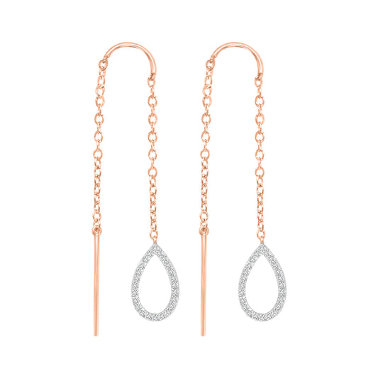 Needle And Thread Earrings With Diamond Drop Shaped Charm In 18k Rose Gold.
