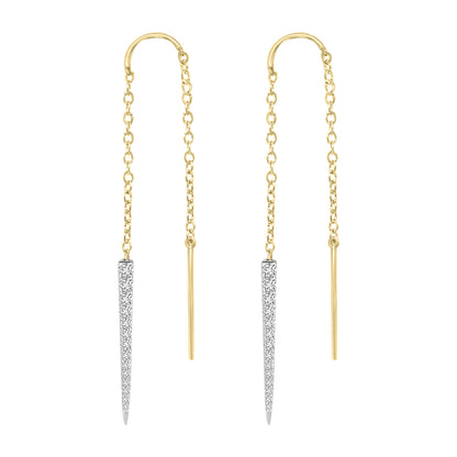 Needle And Thread Earrings With Diamonds In 18k Yellow Gold.