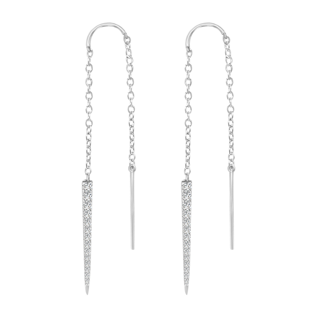 Needle And Thread Earrings With Diamonds In 18k White Gold.