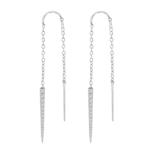 Needle And Thread Earrings With Diamonds In 18k White Gold.