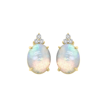 Opal And Diamond Earrings In 18k Yellow Gold.