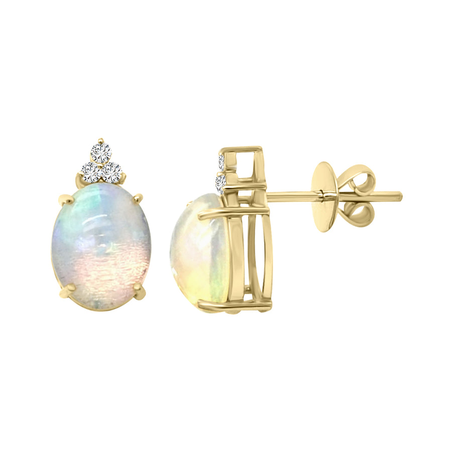 Opal And Diamond Earrings In 18k Yellow Gold.
