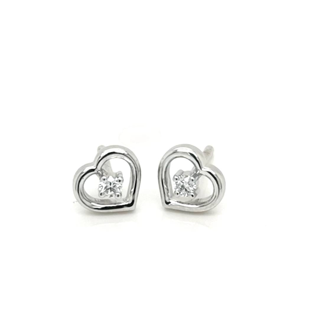 18K White Gold Heart-Shaped Solitaire Diamond Stud Earrings with 0.06 Carat Diamond