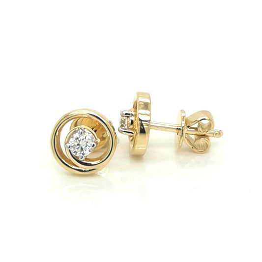 Solitaire Diamond Earrings In 18k Yellow Gold.