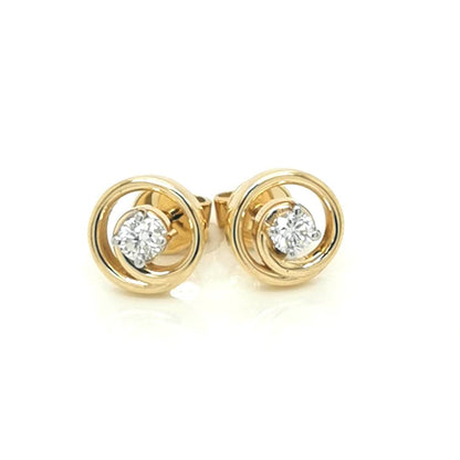 Solitaire Diamond Earrings In 18k Yellow Gold.