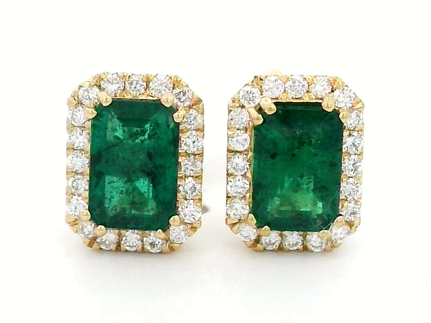 18k Gold Emerald Cut Earrings with 0.19 Carat Diamonds & 0.97 Carat Emeralds