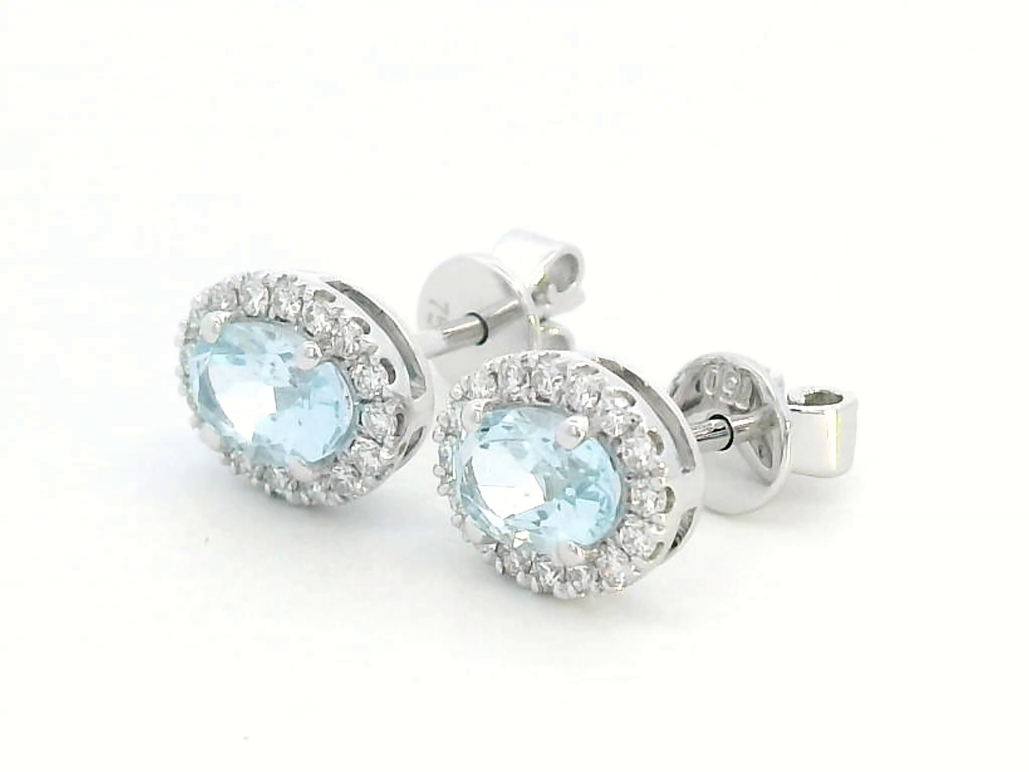 18k White Gold Aquamarine & Diamond Halo Stud Earrings