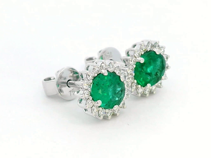 Oval Emerald Stud Earrings With Diana-Inspired Halo In 18k Gold