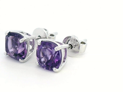 February Birthstone, Amethyst Stud Earrings In 18k White Gold.