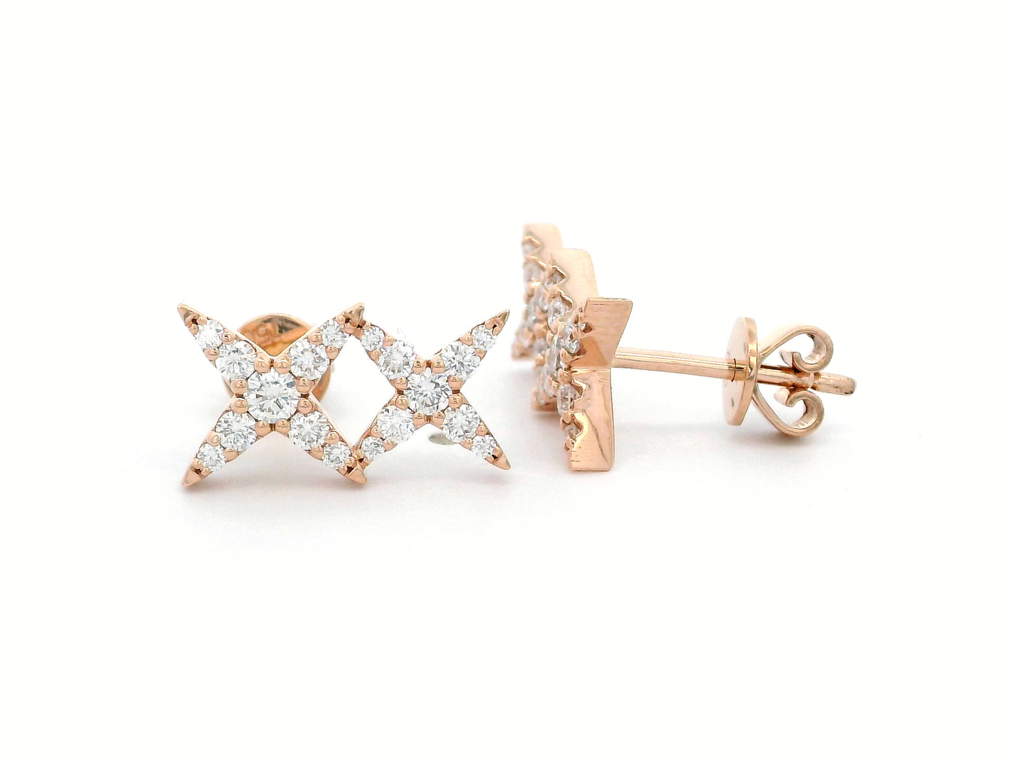 18k Rose Gold  Diamond "X" Stud Earrings