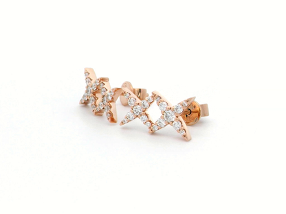 18k Rose Gold  Diamond "X" Stud Earrings