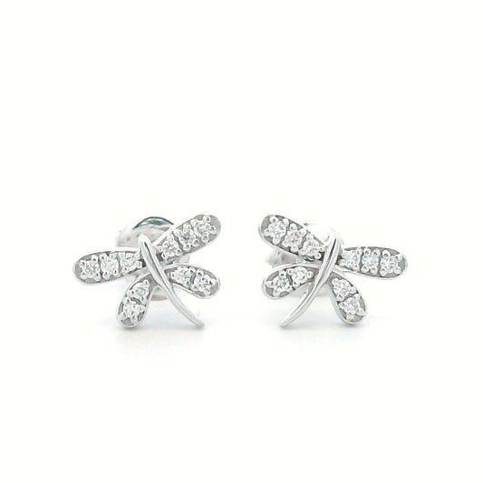 18K Gold Dragonfly Stud Earrings with 0.11 Carat Diamonds