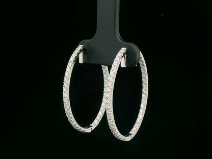 18K Gold Diamond Hoop Earrings with 0.97 Carats of Round-Cut Diamonds