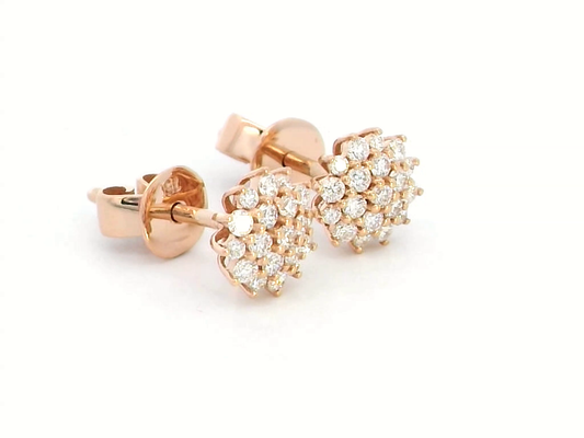 18K Rose Gold Diamond Cluster Stud Earrings – 0.30 Carats of Brilliance