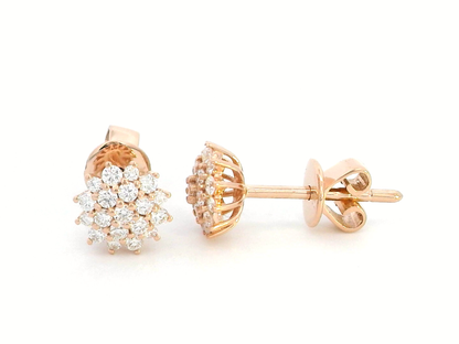 Elegant 18K rose gold diamond cluster stud earrings featuring 0.30 carats of round-cut diamonds, secured with butterfly push-backs."