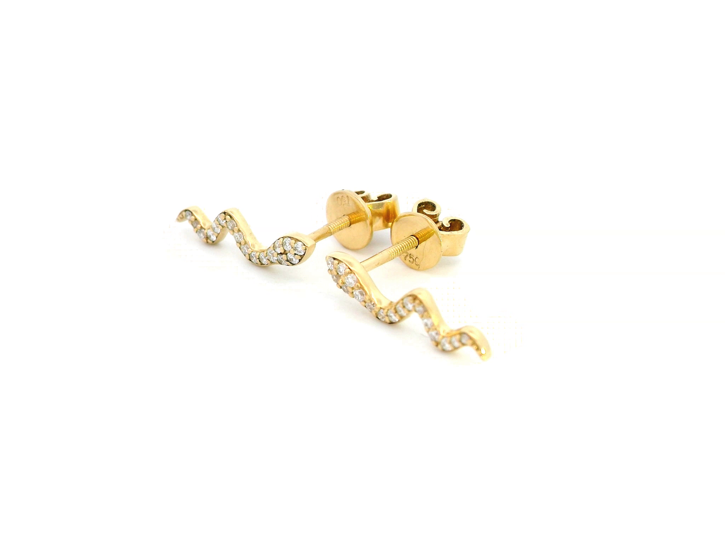 18K Gold Snake Diamond Stud Earrings with 0.13 Carats of Diamonds.