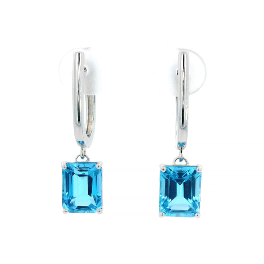 18k White Gold Swiss Blue Topaz Drop Earrings | 6.05 Carats