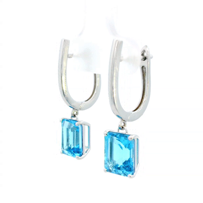 18k White Gold Swiss Blue Topaz Drop Earrings | 6.05 Carats