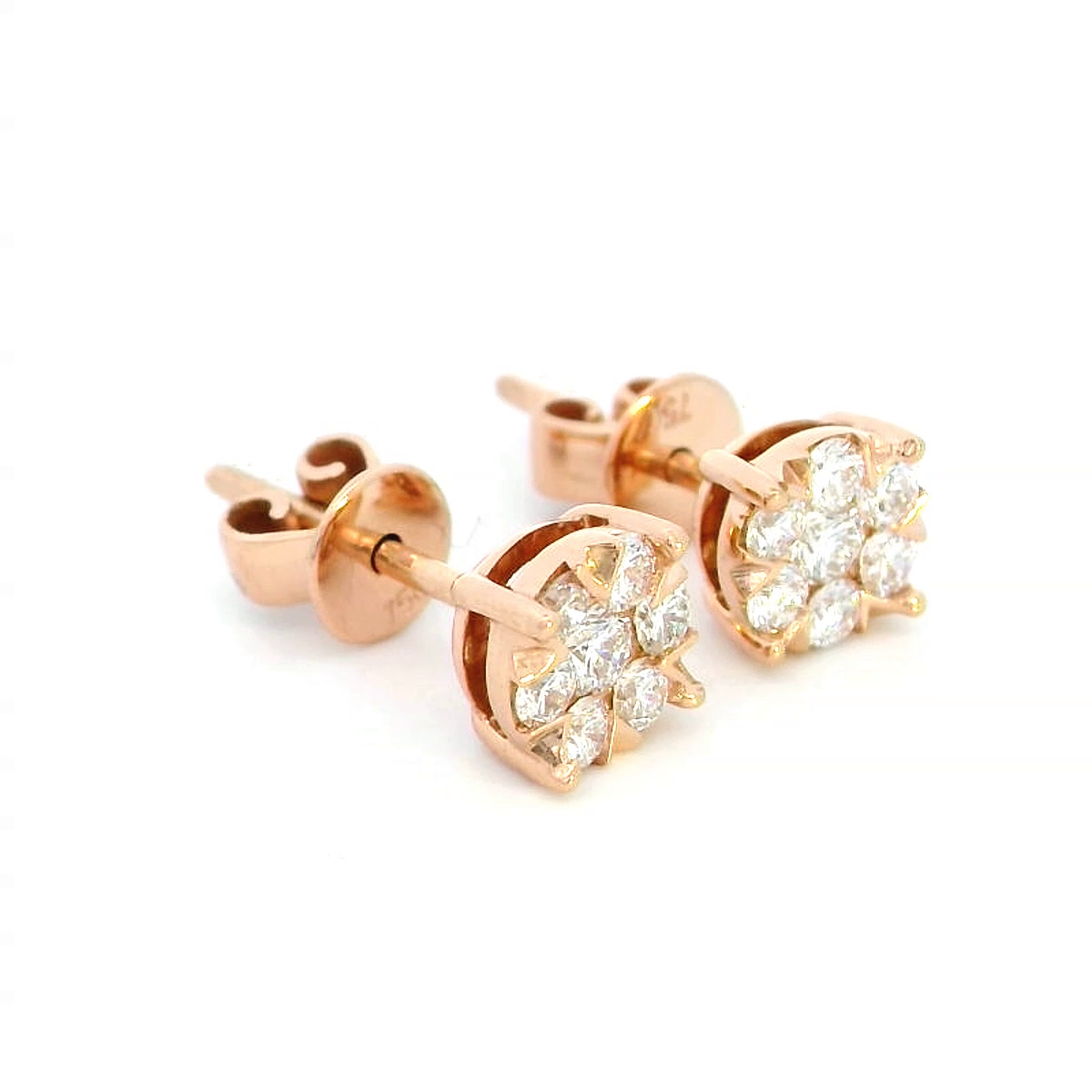 18K Rose Gold Diamond Cluster Stud Earrings for Women | 0.41ct Total Diamonds | Comes with Gift Box