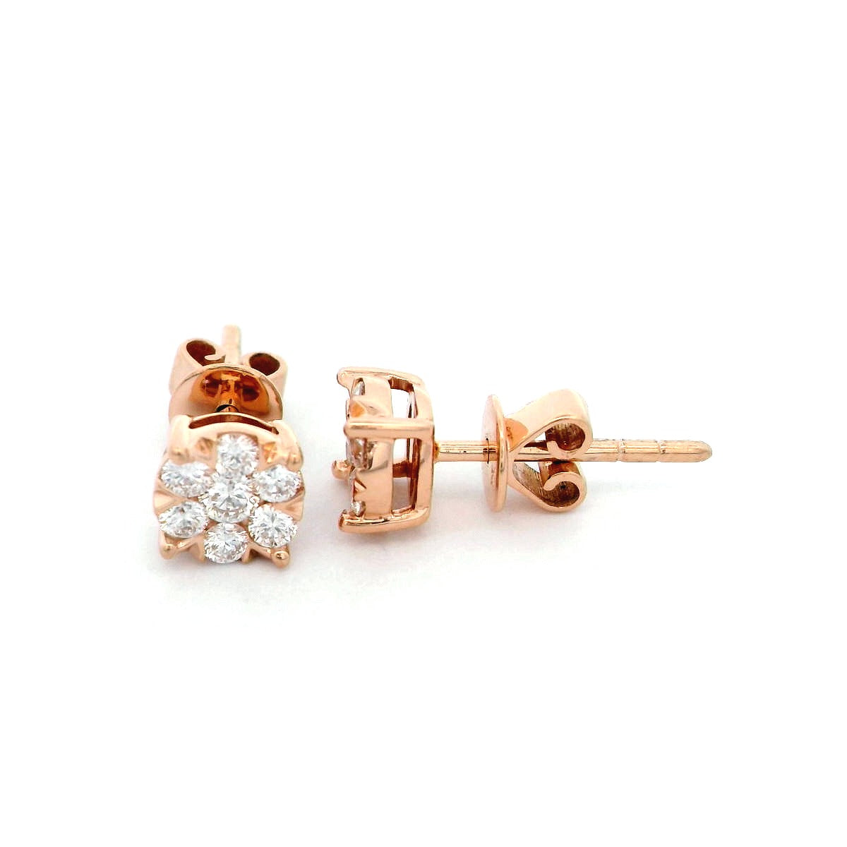 18K Rose Gold Diamond Cluster Stud Earrings for Women | 0.41ct Total Diamonds | Comes with Gift Box