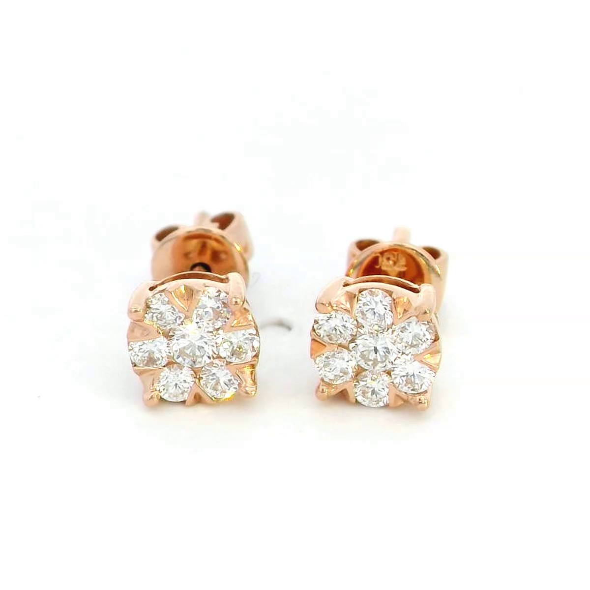 18K Rose Gold Diamond Cluster Stud Earrings for Women | 0.41ct Total Diamonds | Comes with Gift Box