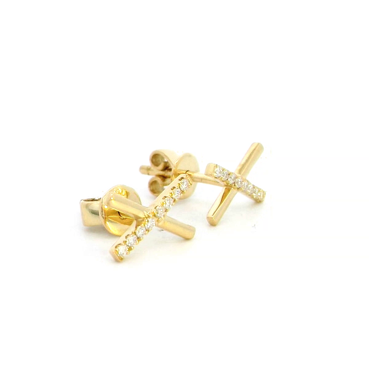 18K Yellow Gold X-Design Earrings with Diamond Accent | Unisex & Diamond-Studded