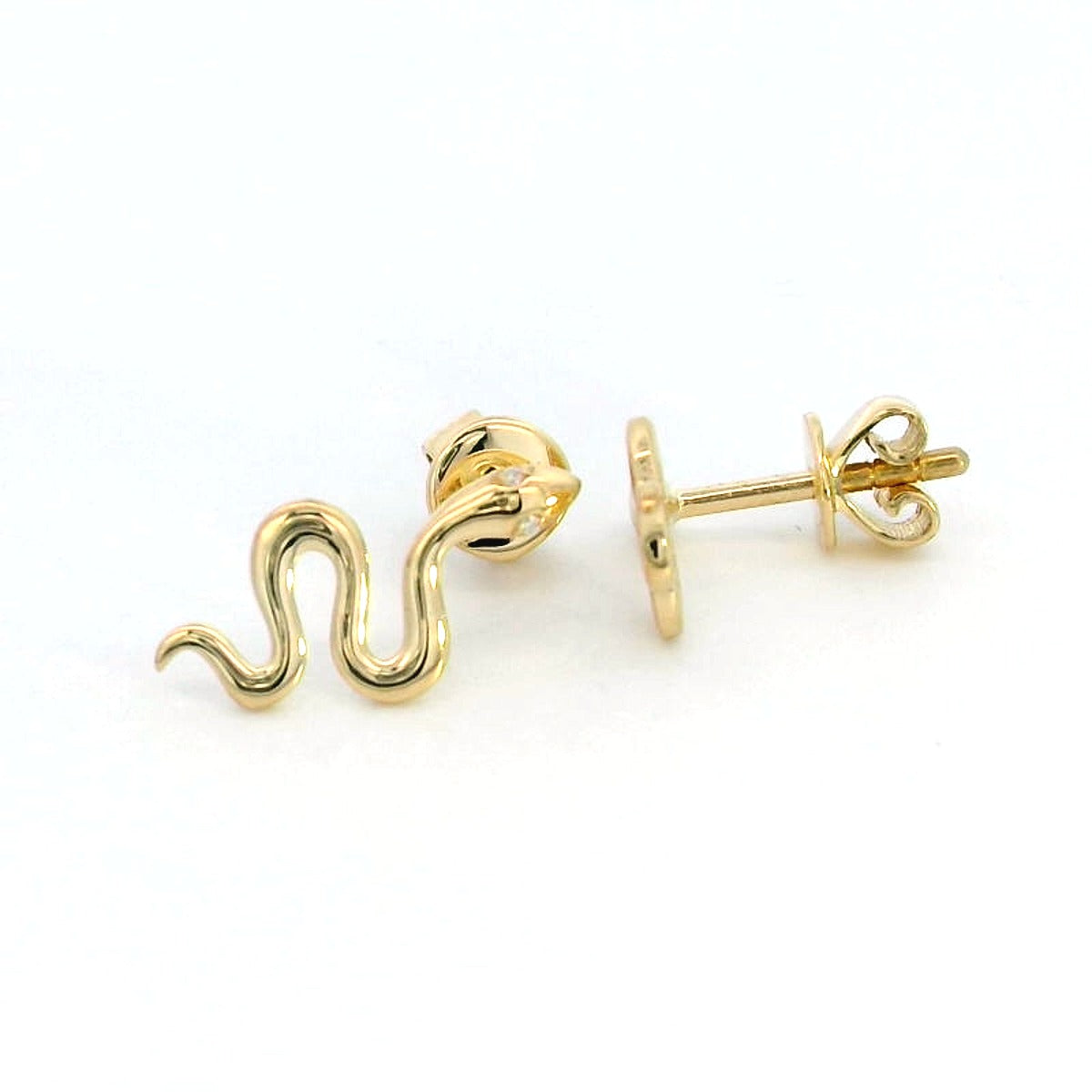 18k Gold Nature-Inspired Snake Earrings with Diamond Eyes | 0.01 Carat