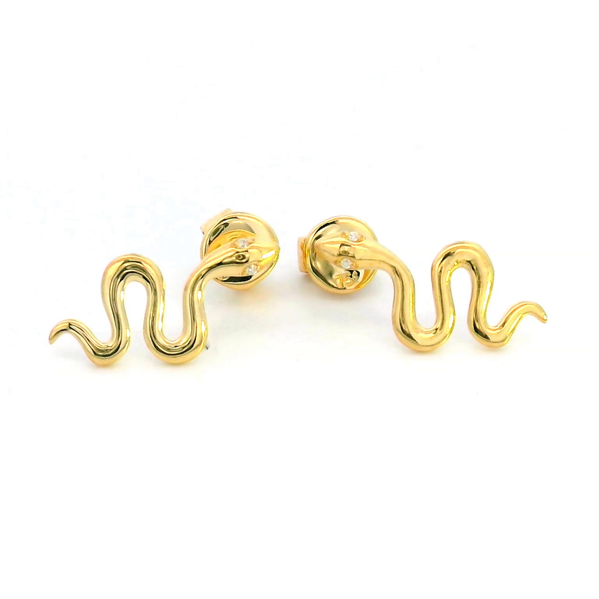 18k Gold Nature-Inspired Snake Earrings with Diamond Eyes | 0.01 Carat