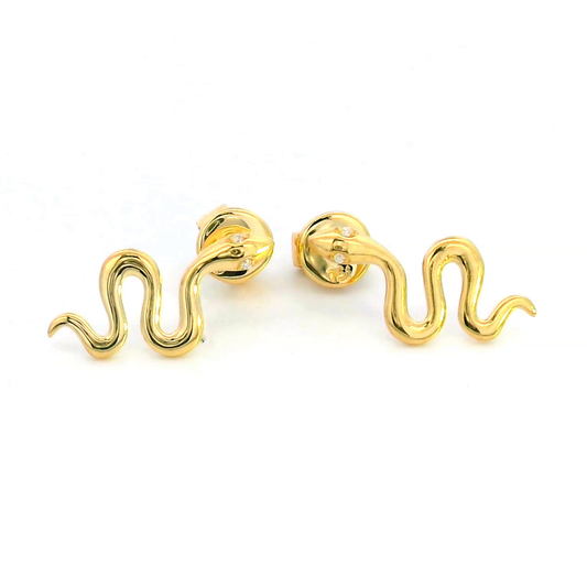 18k Gold Nature-Inspired Snake Earrings with Diamond Eyes | 0.01 Carat