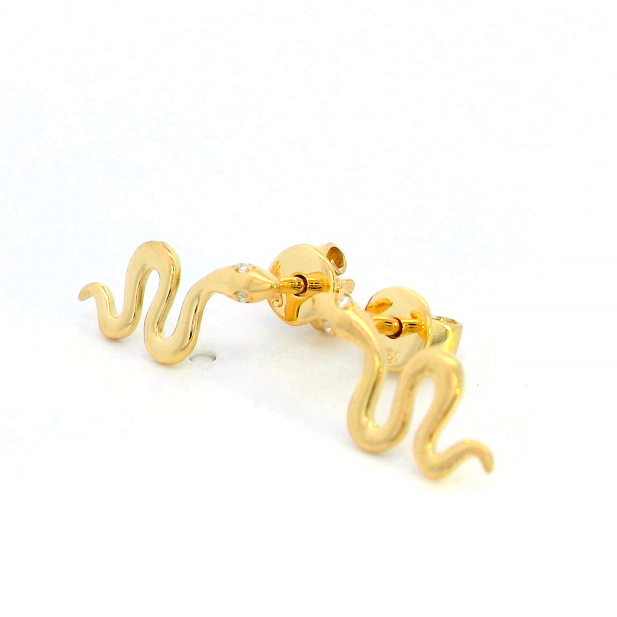 18k Gold Nature-Inspired Snake Earrings with Diamond Eyes | 0.01 Carat