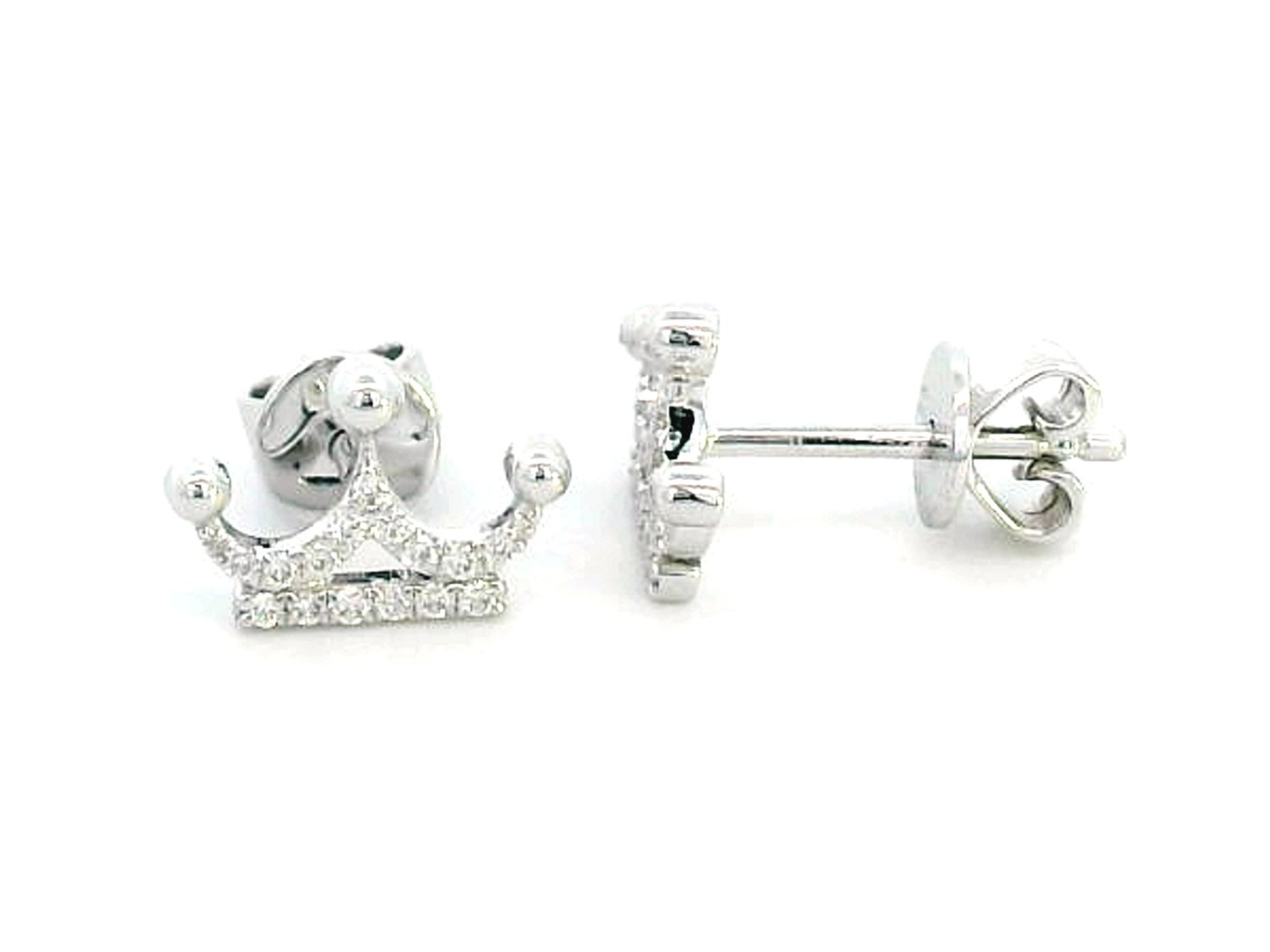 18K Gold Princess Crown Diamond Stud Earrings – 0.11 Carat, Elegant and Cute Design