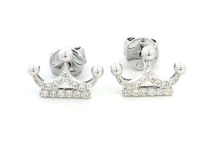 18K Gold Princess Crown Diamond Stud Earrings – 0.11 Carat, Elegant and Cute Design