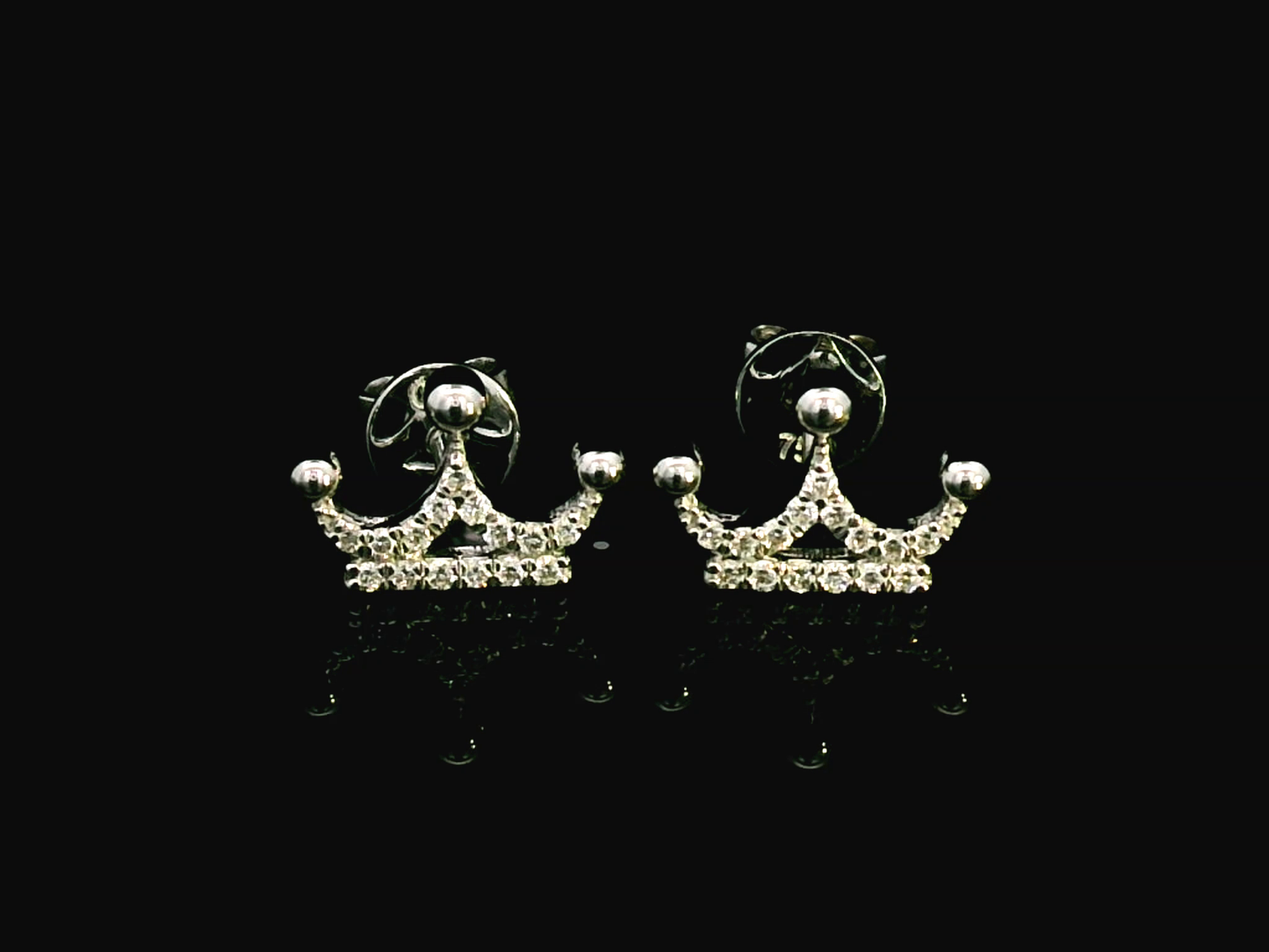 18K Gold Princess Crown Diamond Stud Earrings – 0.11 Carat, Elegant and Cute Design