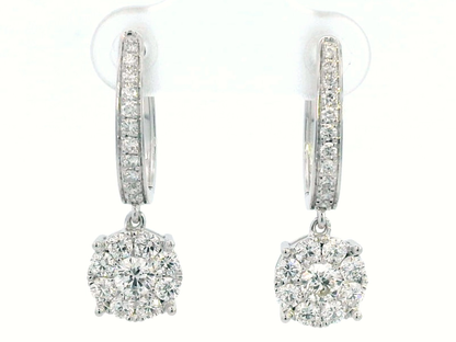 Stunning 18K White, Rose, or Yellow Gold Diamond Drop Hoop Earrings (1.52ct Diamonds)