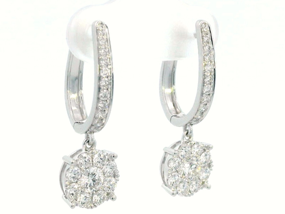 Stunning 18K White, Rose, or Yellow Gold Diamond Drop Hoop Earrings (1.52ct Diamonds)