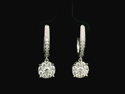 Stunning 18K White, Rose, or Yellow Gold Diamond Drop Hoop Earrings (1.52ct Diamonds)