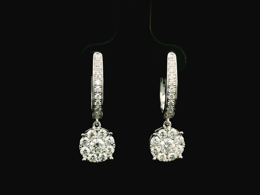 Stunning 18K White Gold Diamond Drop Hoop Earrings (1.52ct Diamonds)