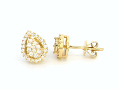 Elegant 18K Yellow Gold Pear-Shaped Cluster Diamond Halo Earrings (0.27ct)