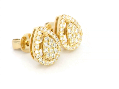 Elegant 18K Yellow Gold Pear-Shaped Cluster Diamond Halo Earrings (0.27ct)